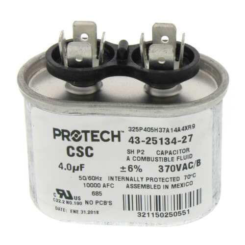 Main product image of 4 MFD Single Run Oval Capacitor (370V), 43-25134-27