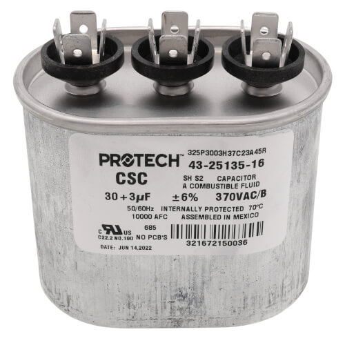 Main product image of 30/3 MFD Dual Oval Run Capacitor (370V), 43-25135-16