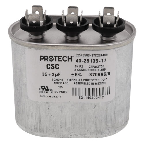 Main product image of 35/3 MFD Dual Run Oval Capacitor (370V), 43-25135-17