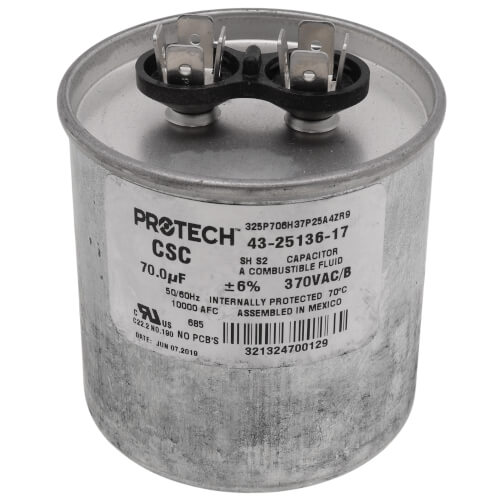 Main product image of 70 MFD Round Run Capacitor (370V), 43-25136-17