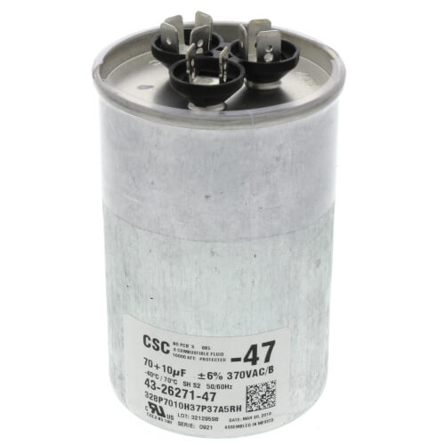 Main product image of 70/10 MFD Dual Round Capacitor (370V), 43-26271-47