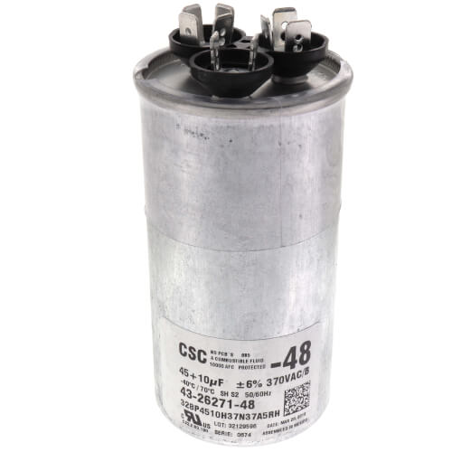 Main product image of 45/10 MFD Round Run Capacitor (370V), 43-26271-48
