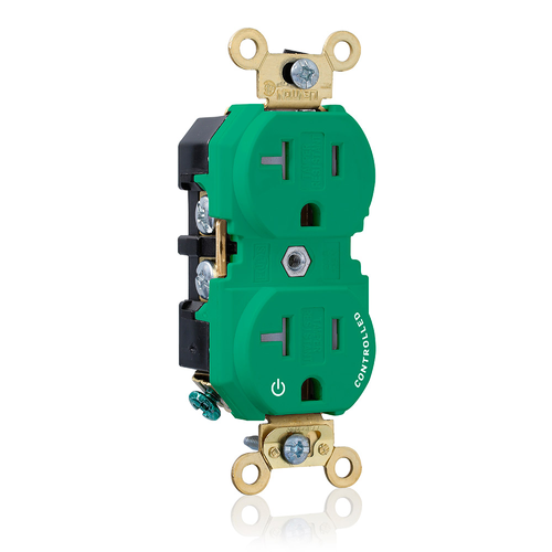 Main product image of Duplex Receptacle Outlet, Extra Heavy-duty , Split-circuit, 20A, 125v, 2-pole, 3-wire (Green)