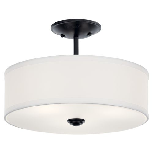 Main product image of Shailene 14" 3 Light Round Semi Flush w/ Satin Etched White Diffuser and White Microfiber Shade (Brushed Nickel)