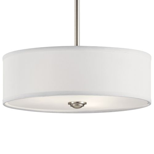 Main product image of Shailene 14" 3 Light Round Semi Flush w/ Satin Etched White Diffuser and White Microfiber Shade (Brushed Nickel)