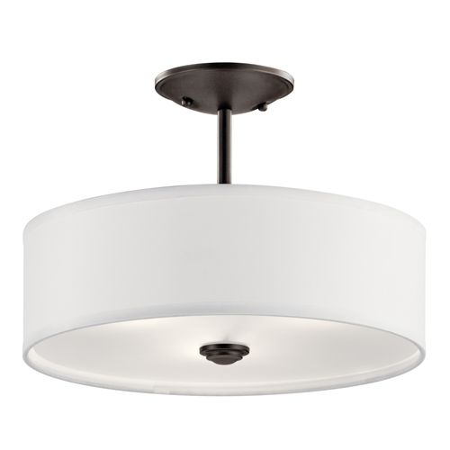 Main product image of Shailene 14" 3 Light Round Semi Flush w/ Satin Etched White Diffuser and White Microfiber Shade (Olde Bronze)