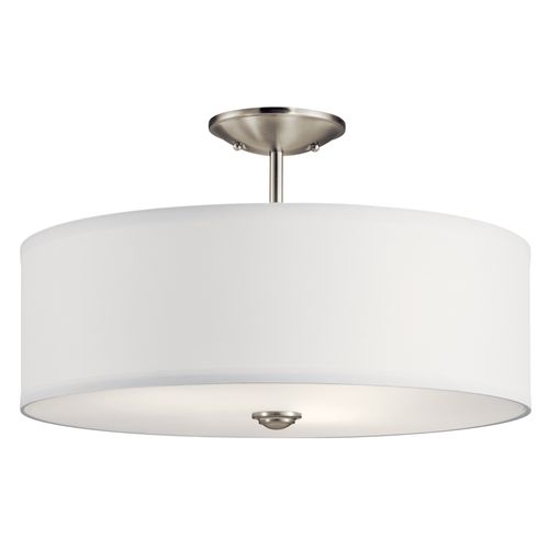 Main product image of Shailene 18" 3 Light Round Semi Flush w/ Satin Etched White Diffuser and White Microfiber Shade (Brushed Nickel)