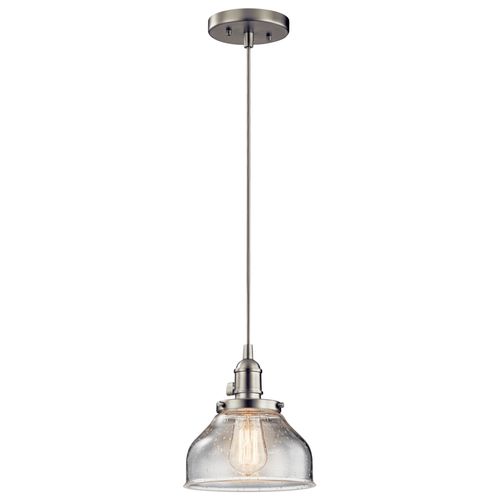 Main product image of Avery 8.5" 1 Light Bell Mini Pendant w/ Clear Seeded Glass (Brushed Nickel)