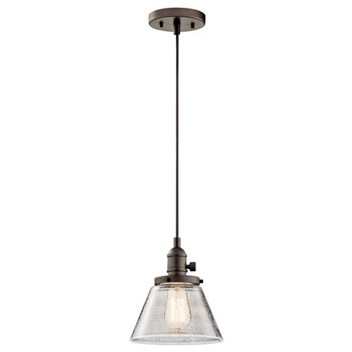 Main product image of Avery 8.75" 1 Light Cone Mini Pendant w/ Clear Seeded Glass (Olde Bronze)