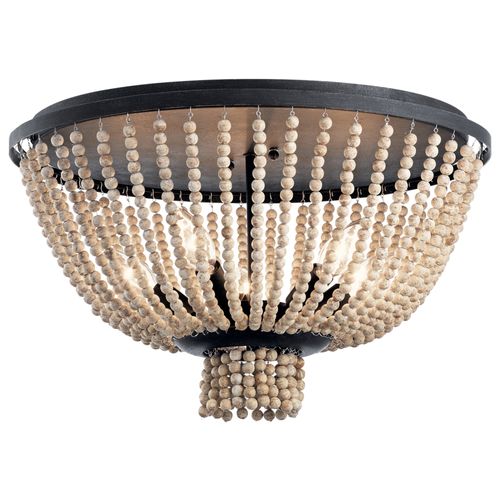 Main product image of Brisbane 11" 5 Light Flush Mount (Distressed Black) w/ Distressed Antique White Beads