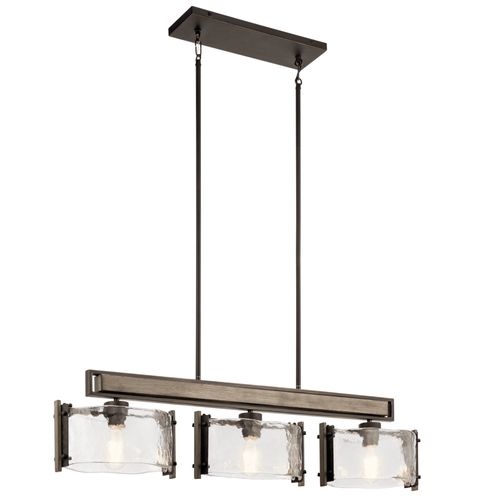 Main product image of Aberdeen 9.75" 3 Light Linear Chandelier w/ Piastra Glass (Olde Bronze) and Distressed Antique Gray w/ Rust Accents