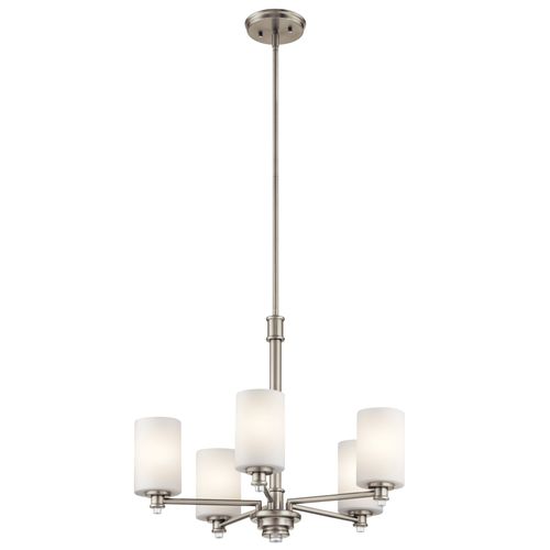 Main product image of Joelson 19.75" 5 Light Chandelier w/ Satin Etched Cased Opal and Clear Glass Accent Glass (Brushed Nickel)