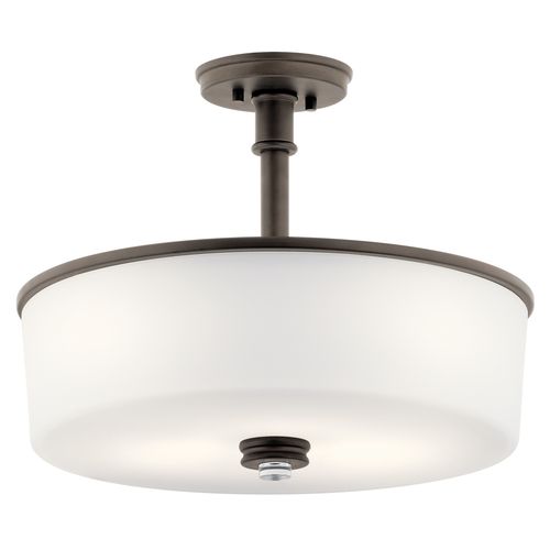 Main product image of Joelson 17.75" 3 Light Convertible Pendant or Semi Flush w/ Satin Etched Cased Opal and Clear Glass Accent Glass (Olde Bronze)