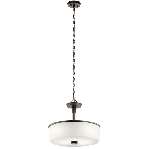 Main product image of Joelson 17.75" 3 Light Convertible Pendant or Semi Flush w/ Satin Etched Cased Opal and Clear Glass Accent Glass (Olde Bronze)