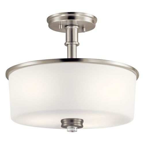 Main product image of Joelson 14.25" 3 Light Semi Flush w/ Satin Etched Cased Opal and Clear Glass Accent Glass (Brushed Nickel)