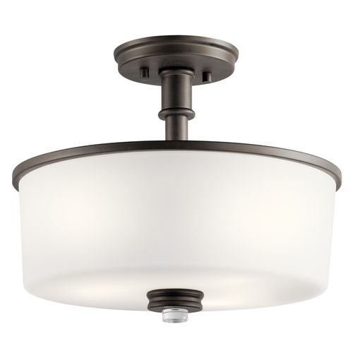 Main product image of Joelson 14.25" 3 Light Semi Flush w/ Satin Etched Cased Opal and Clear Glass Accent Glass (Olde Bronze)