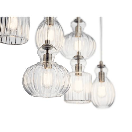 Main product image of Riviera 35.5" 6 Light Linear Chandelier w/ Clear Ribbed Glass (Brushed Nickel)