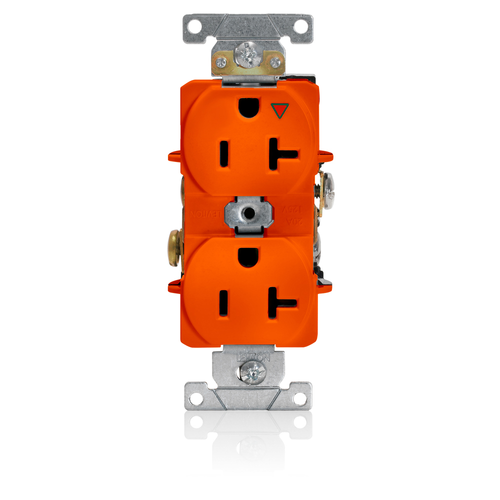 Main product image of Isolated Ground Duplex Receptacle Outlet,  Smooth Face, 20A, 125V Back and Side Wire, NEMA 5-20R, 2-Pole, 3-Wire, Self-Grounding (Orange)