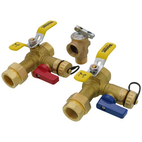 Main product image of 3/4" IPS Isolator E-X-P E2 Tankless Water Heater Service Valve Kit w/ 150 PSI Pressure Relief Valve (Lead Free)