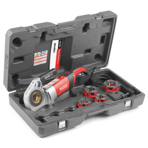 Main product image of 600-I Hand-Held Power Drive Pipe Threader with (4) 1/2" to 1-1/4" NPT 11R Die Heads, Carry Case, and Support Arm