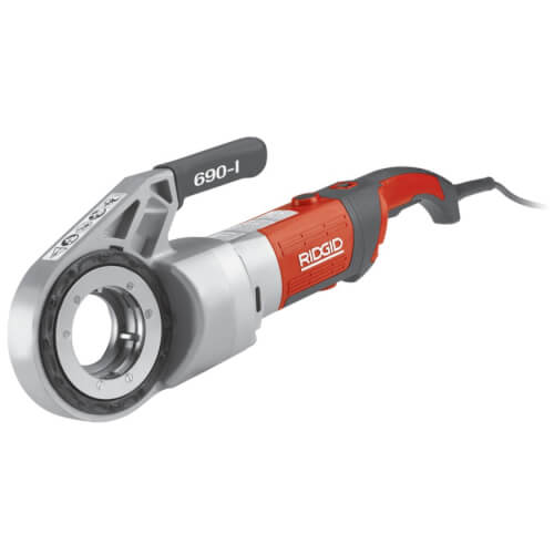 Main product image of 690-I Hand-Held Power Drive Pipe Threader w/ (6) 1/2" to 2" NPT 11R Die Heads, Ratchet Ring, Case, and Support Arm