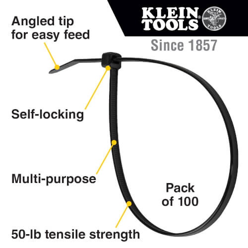 Main product image of 7-3/4" Cable Zip Ties, 50-lbs. Tensile, Black (Pack of 100)