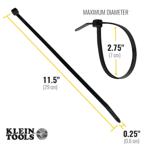 Main product image of 11-1/2" Cable Zip Ties, 50-lbs. Tensile, Black (Pack of 100)