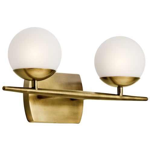 Main product image of Jasper 16.5" 2 Light Halogen Vanity Light w/ Satin Etched Cased Opal Glass (Natural Brass)