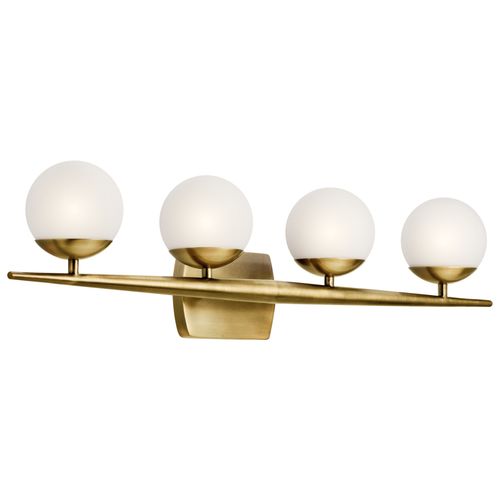 Main product image of Jasper 32.25" 4 Light Halogen Vanity Light w/ Satin Etched Cased Opal Glass (Natural Brass)