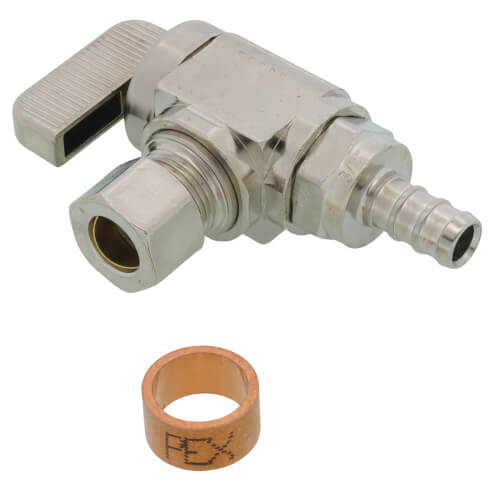 Main product image of 3/8" PureFlow PEX Crimp x 3/8" OD Compression Angle Stop, Lead Free (Chrome)