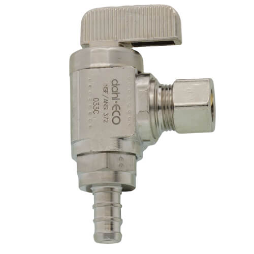 Main product image of 3/8" PureFlow PEX Crimp x 3/8" OD Compression Angle Stop, Lead Free (Chrome)