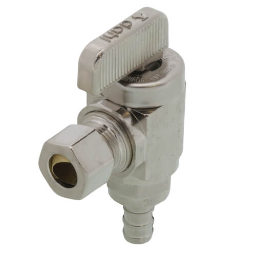 Main product image of 3/8" PureFlow PEX Crimp x 3/8" OD Compression Angle Stop, Lead Free (Chrome)