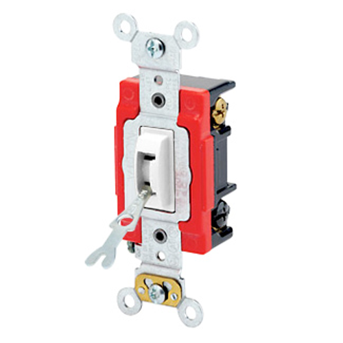 Main product image of 20A, 120/277V Toggle Locking 3-way AC Quiet Switch, Self Grounding, Back & Side Wired, (White)