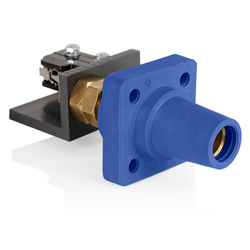 Main product image of 16 Series Single Pole Cam Type Female Panel Connector Taper Nose, Threaded Stud w/ Microswitch, Cable Size 2, 4/0 AWG, 400A Max (Blue)