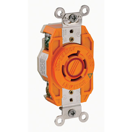 Main product image of 20A, 480V 3-Phase, NEMA L16-20R, 3P, 4W, Flush Mtg Locking Receptacle, Isolated Ground, V-0-MAX (Orange)