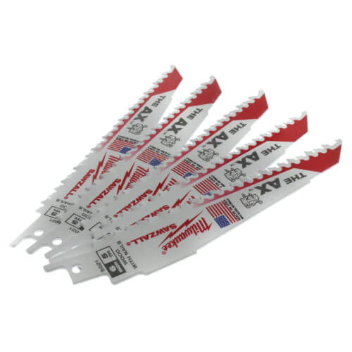 MILWAUKEE SAWZALL WOOD BLADES "THE AX" #48-00-5021 5 PACK 5 TPI BRAND NEW 