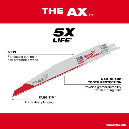Main product image of The AX Sawzall Blade, 5 TPI (9" Length) (5 Pack)