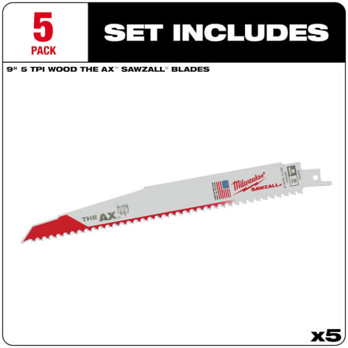 Main product image of The AX Sawzall Blade, 5 TPI (9" Length) (5 Pack)