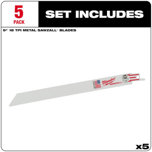 Main product image of Sawzall Blade, 18 TPI, (9" Length) (5 pack)