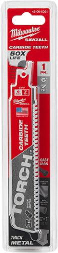 Main product image of Sawzall Torch Reciprocating Blade w/ Carbide Teeth, 7 TPI, 6" Length (3 Pack)