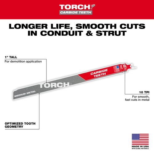 Main product image of 12" 10 TPI The Torch With Carbide Teeth For Medium Metal (1 Pack)