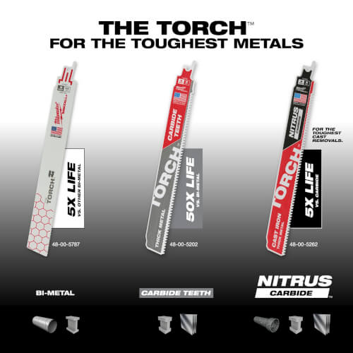 Main product image of Sawzall Torch Reciprocating Blade w/ Nitrus Carbide Teeth, 7 TPI, 9" Length (3 Pack)