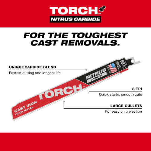 Main product image of Sawzall Torch Reciprocating Blade w/ Nitrus Carbide Teeth, 7 TPI, 9" Length (3 Pack)