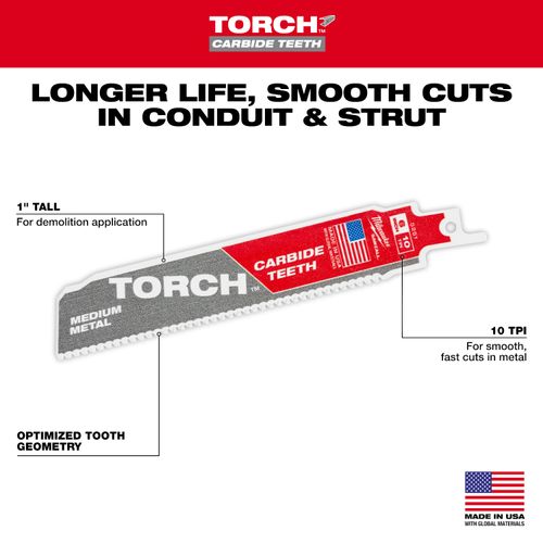 Main product image of 6" 10 TPI The Torch With Carbide Teeth For Medium Metal (5 Pack)