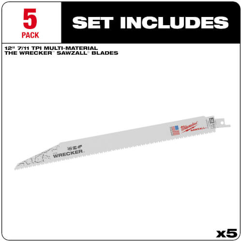 Main product image of 12" Sawzall Wrecker Multi-Material Blade, 7/11 TPI (5 Pack)