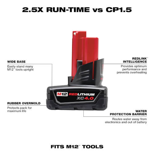 48 11 2440 Milwaukee 48 11 2440 M12 Redlithium Extended Capacity Battery Pack 0063