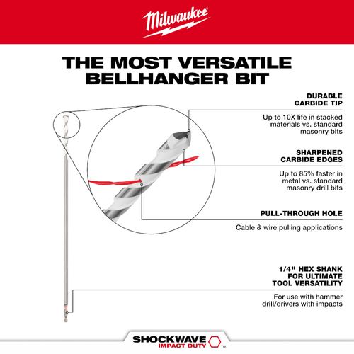 Main product image of 3/8" x 16" x 18" SHOCKWAVE Impact Duty Carbide Bellhanger Multi-Material Bit