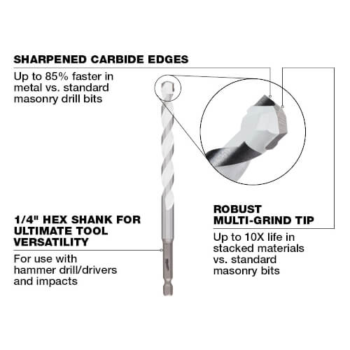 Main product image of 1/4" x 6" Shockwave Carbide Multi-Material Drill Bit