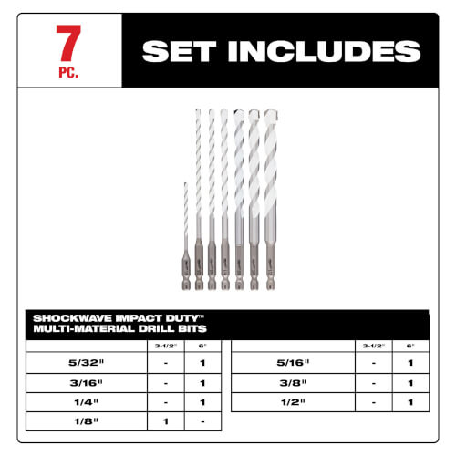 Main product image of 7 Piece Shockwave Impact Duty Carbide Multi-Material Drill Bit Kit