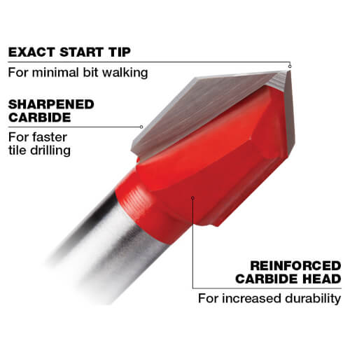 Drill Bit Set 4-Pack For Glass And Ceramic Tile Sharpened Carbide 3-Flat Shank 45242542260 